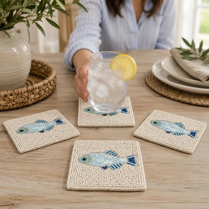 Coaster Set of 4, Handmade Beaded Bar Drink Tabletop Protection Coasters - Image 3