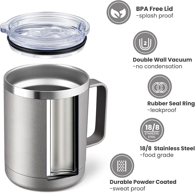 MEWAY 12oz Coffee Mug With Handle 8 Pack Bulk, Stainless Steel Insulated Travel - Image 2