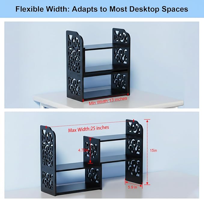 YGYQZ Adjustable Desktop Shelf Organizer, 3-Tier Expandable Desk Shelf - Image 2