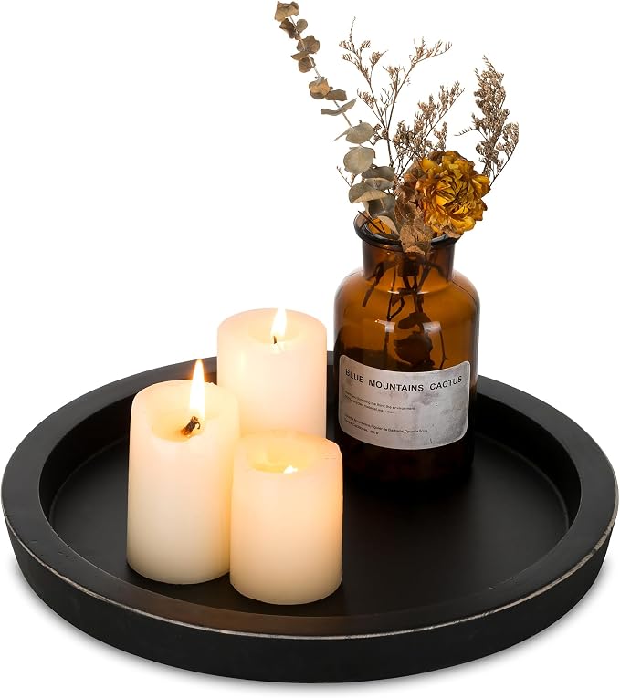 Hanobe Round Wood Candle Holder Tray, Farmhouse Living Room Decor by Hanobe