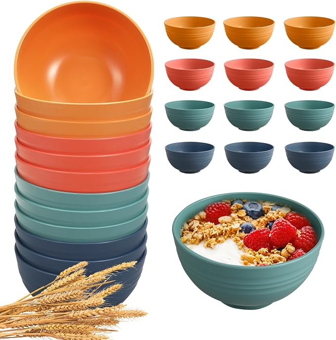 HEYCOME 12 Pcs Unbreakable Cereal Bowls Set, 26 Oz Wheat Straw Bowls Set by StayHealthyStayHappy