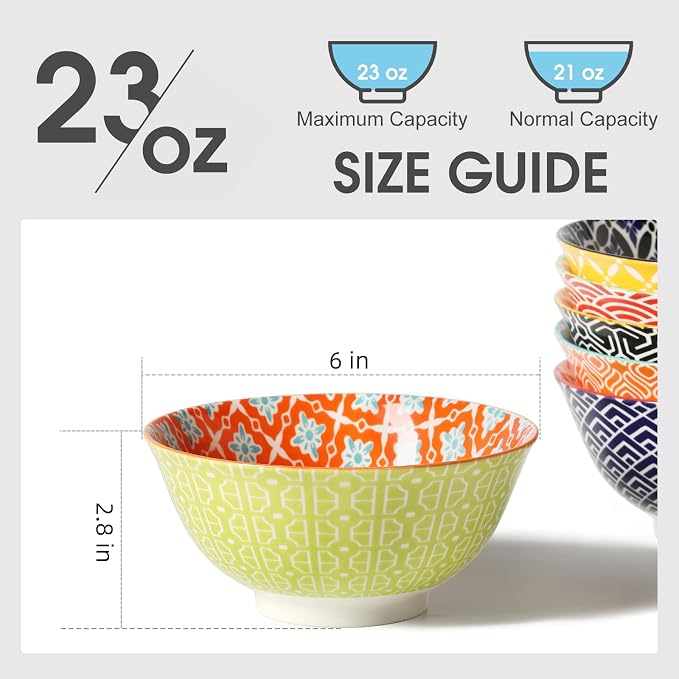 Metahom Ceramic Cereal Bowls, 23 Oz Colorful Soup Bowls, Deep Porcelain Bowl Set - Image 5