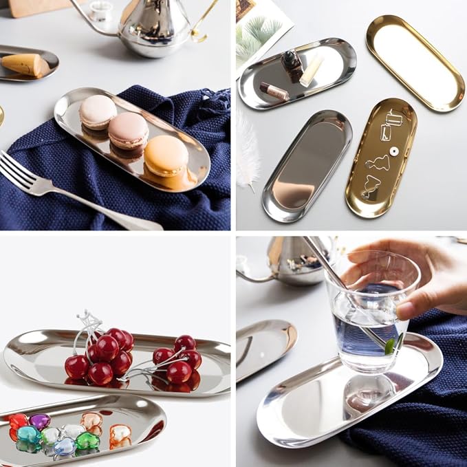 Stainless Steel Decorative Tray, 9 Inch Long, Jewelry Dish Cosmetics Organizer - Image 4