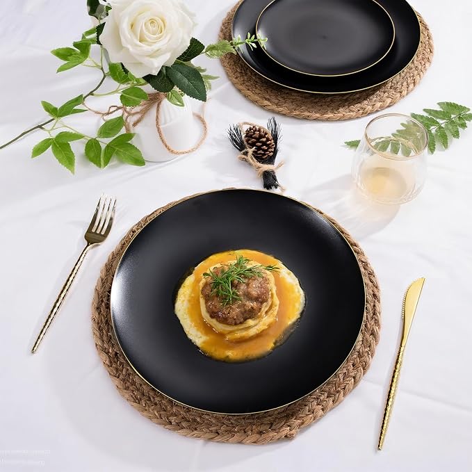 EI 80pcs Black and Gold Dinner Plates Disposable 10.25inch, Plastic Party - Image 6