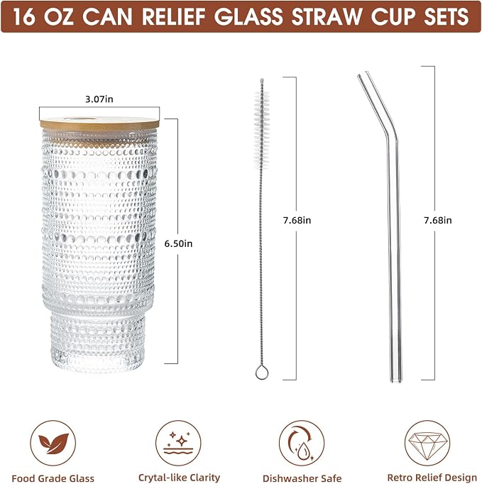Drinking Glasses with Bamboo Lids and Glass Straw 2pcs Set, 16oz Glass Tumbler - Image 7