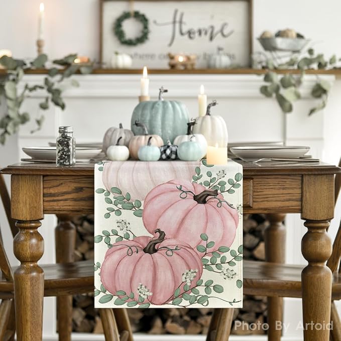 Artoid Mode 210 GSM Fall Table Runner 13x72 Inch Home Party Decor | Pink - Image 2