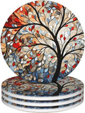 Artistic Tree Pattern Coasters for Drinks Absorbent Round Ceramic Coasters Set by Unknown