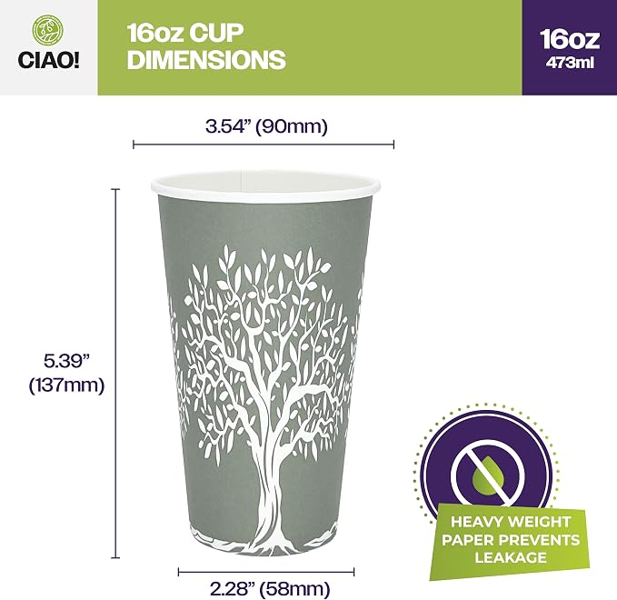 CIAO! 16oz Paper Hot Cup, Rooted Olive Print - Image 4