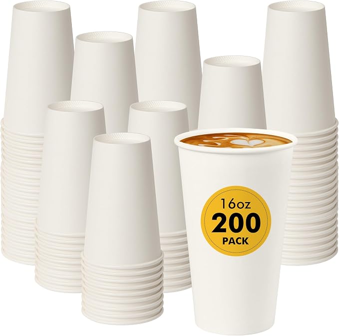 RACETOP 16 oz Coffee Cups, 200 Pack, Disposable Paper Hot Coffee Cup | by RACETOP