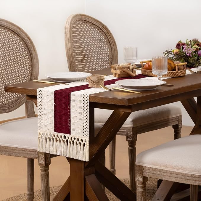 DeZerlor Boho Macrame Table Runner Farmhouse Woven Small Table Runner - Image 3