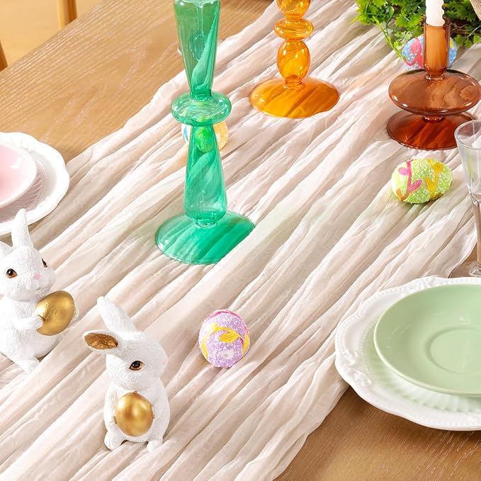 DeZerlor Ivory White Cheesecloth Table Runners 12 Pack Summer Boho Runners | - Image 2