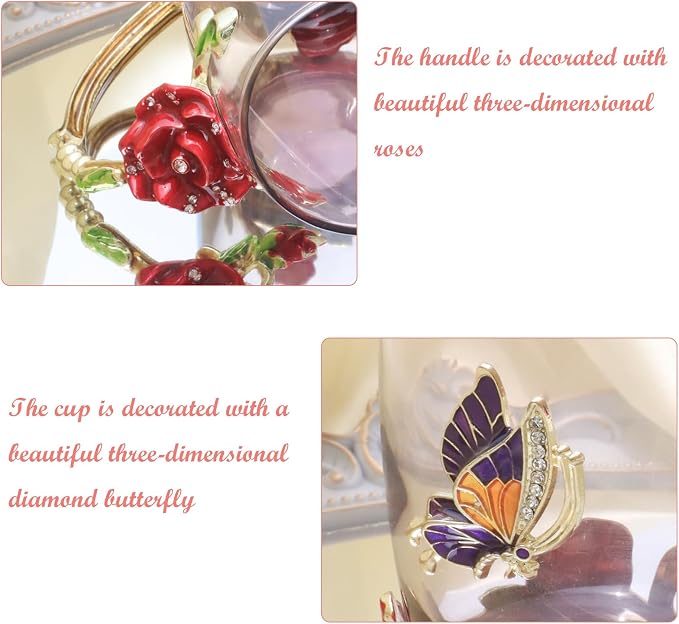 Flower Tea Cup, Butterfly Rose Clear Glass Fancy Coffee Mug - Image 5