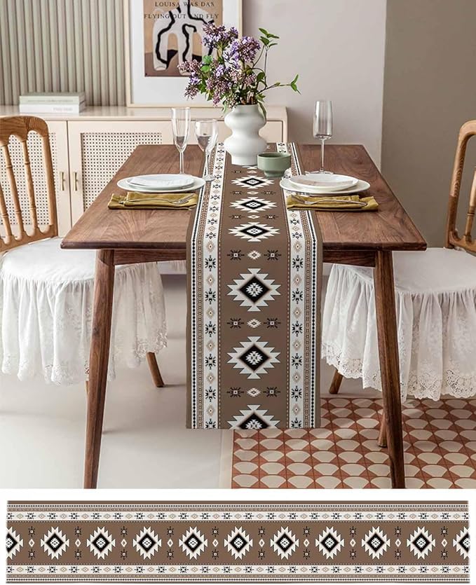 Southwest Aztec Table Runners 72 Inches Long, Cotton Linen Fabric Table Runner - Image 6