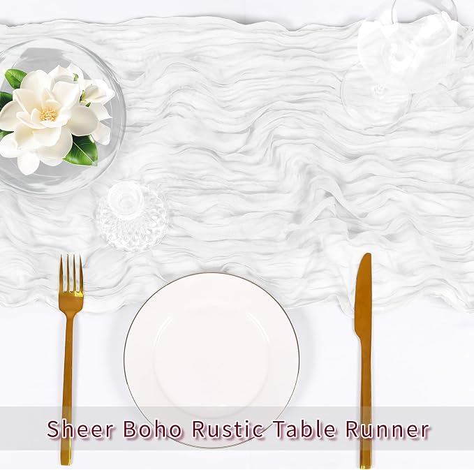 3 Pack White Cheesecloth Table Runner, 17 x 108 inch, Semi Sheer Boho Cheese - Image 5