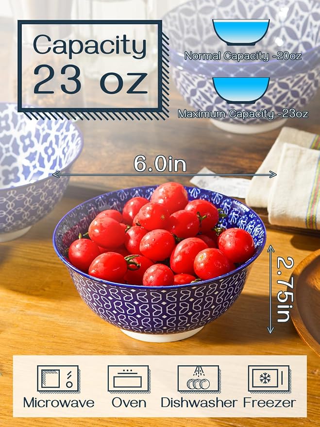 DOWAN Cereal Bowls Set of 6, Ceramic Soup Bowls 23 OZ, 6 Inch Small Dessert - Image 5