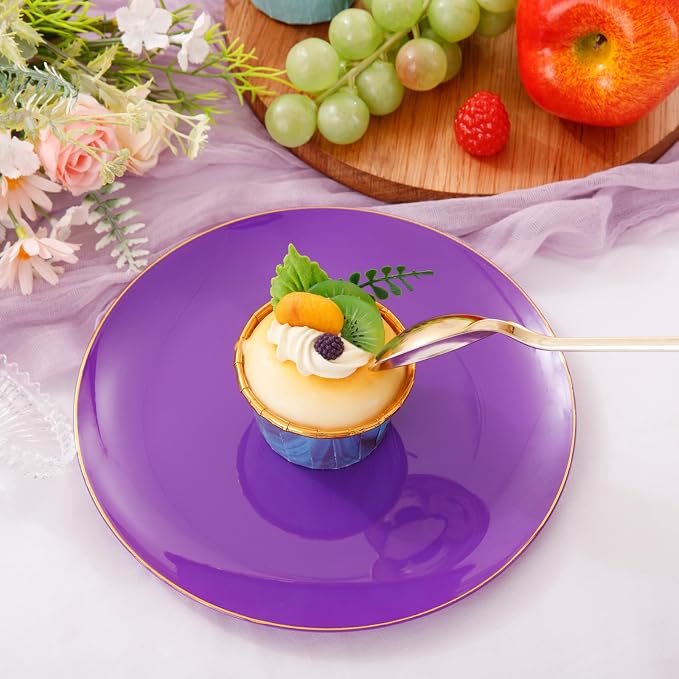 PULOTE 100PCS Purple Plastic Plates - Image 2