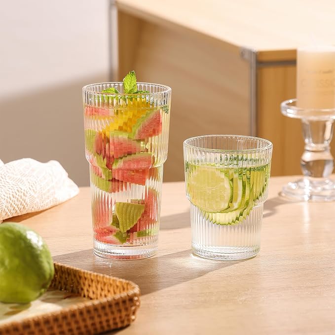 Ribbed Glass Tumbler Drinking Glasses - Image 9