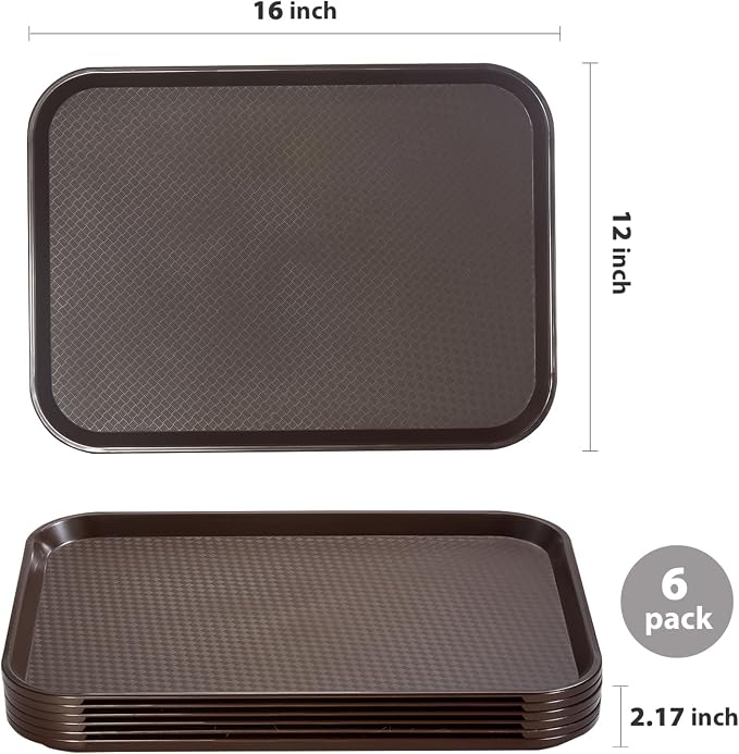 Plastic Serving Trays, Stackable Cafeteria Trays 6 Pack, 12 x 16 Fast Food - Image 2