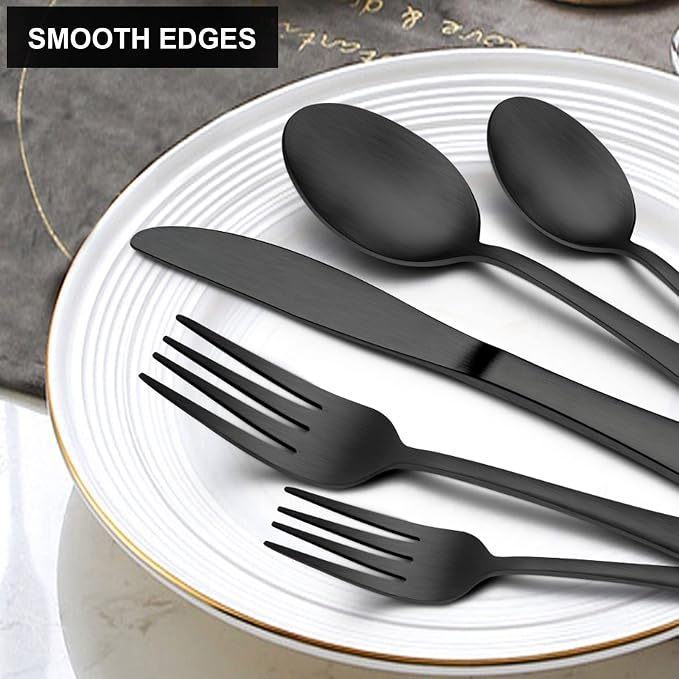 LIANYU 40 Piece Matte Black Silverware Set, Stainless Steel Black Flatware - Image 5