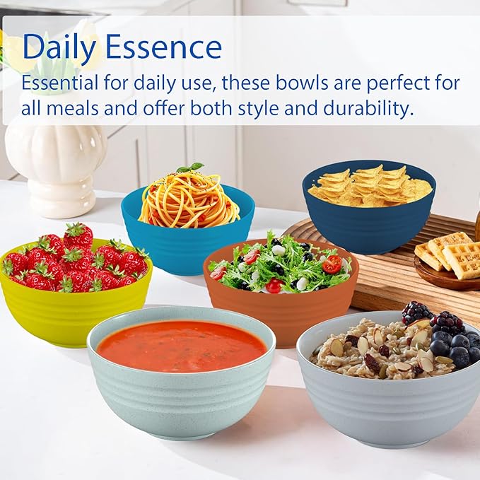 24 OZ Wheat Straw Cereal Bowls Set of 8, Unbreakable & Reusable Bowls, BPA Free - Image 6