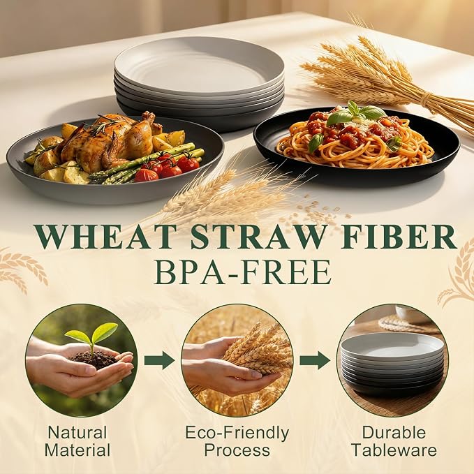 Salad Plates Set of 8, Unbreakable Wheat Straw Plates 9 Inch, Microwavable - Image 3