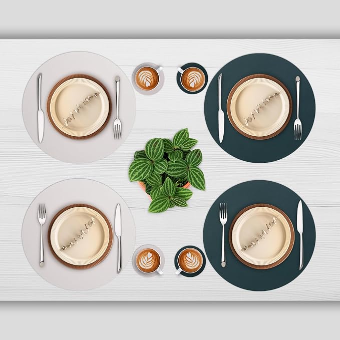 Myir JUN 15 Inches Round Placemats Set of 6 Faux Leather Place Mats | - Image 2