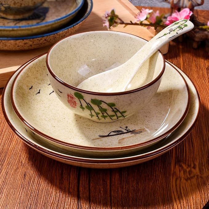 4-Piece Ceramic Dinnerware Set, Japanese Hand-painted Tableware set, A Good - Image 2