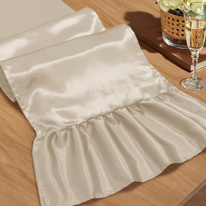 2 Pack Champagne Satin Table Runner 12 x 108 Inch | Ruffle Design, Luxurious by Unknown