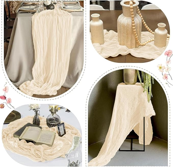 12 Pack Ivory Cheesecloth Table Runner 17 x 108 Inch Gauze Table Runner Fabric - Image 6