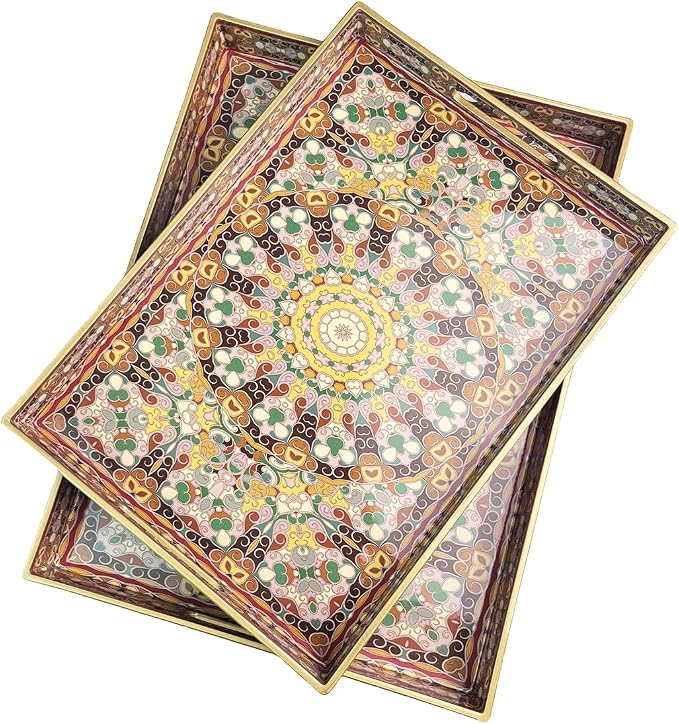 2pcs Boho Red Decorative Serving Tray, Modern Plastic Tray by Umisriro