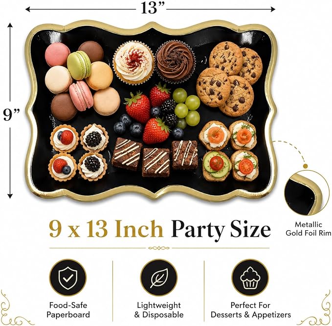 Black & Gold Rectangle Dessert Trays, 10 Pack, Appetizers, Weddings And Parties - Image 8