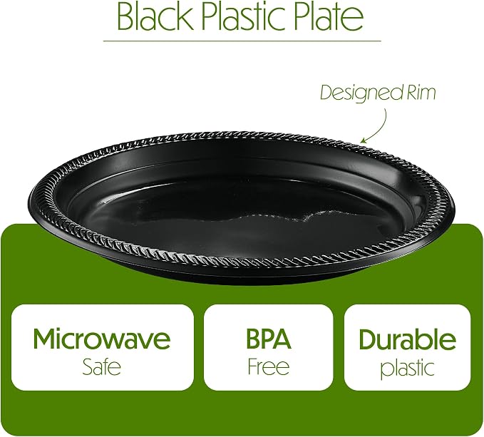 PLASTICPRO 400 PCS Black Plastic Plates Light Weight 10'' Inch Plastic Dinner - Image 5