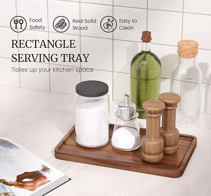 VERTORGAN 2 Pack Acacia Wood Serving Tray, 9.8x5.9 Inch Trays, Home Decor | - Image 3