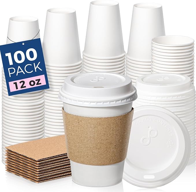 Fit Meal Prep 100 Pack 12 oz Disposable Coffee Cups by FMPBRANDS
