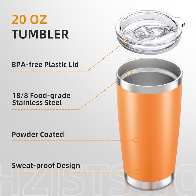 20oz Tumbler Bulk with Lid Stainless Steel Tumblers, 6 Pack | Leak Proof Lid - Image 3
