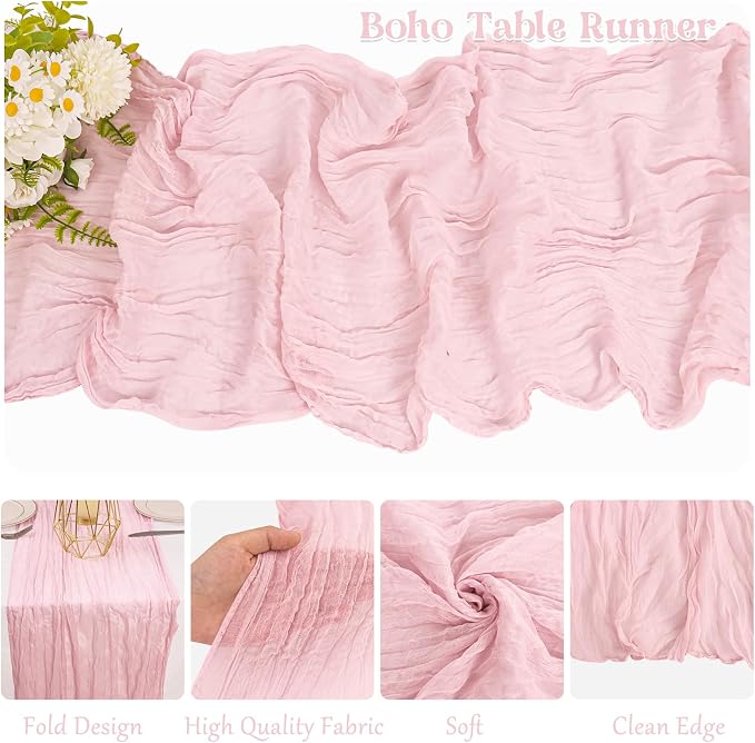 10 Pack Light Pink Cheesecloth Table Runner 10FT Boho Gauze Fabric Table Runner - Image 3