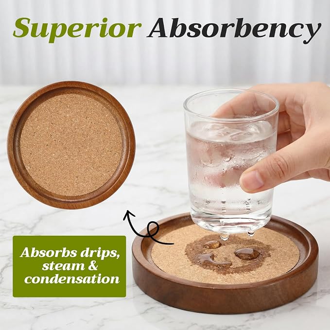 Zhehao 16 Pcs Acacia Wood Coasters Bulk 4 Inch Wooden Stackable Reusable Drink - Image 3