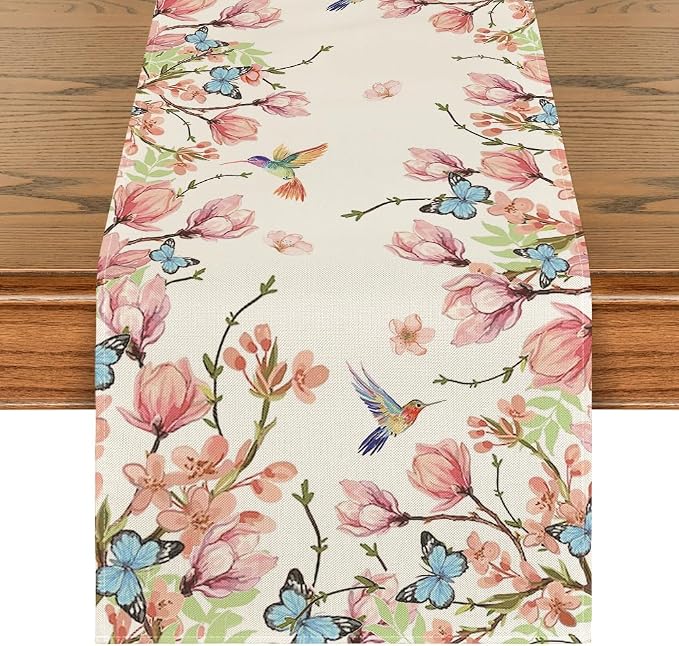 Artoid Mode Flowers Bird Butterfly Spring Table Runner, Seasonal Kitchen Dining - Image 8