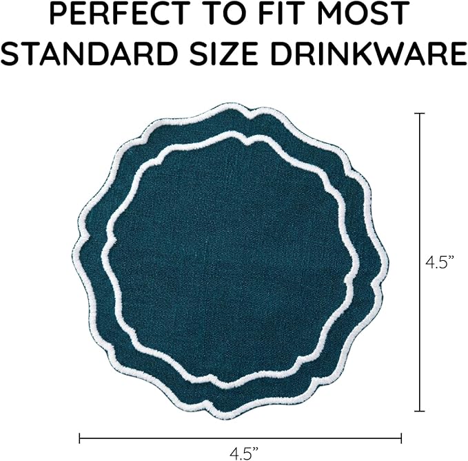 Linen Coasters for Drinks, 4.5 inch, Peacock | Absorbent Linen Drink Mats - Image 3