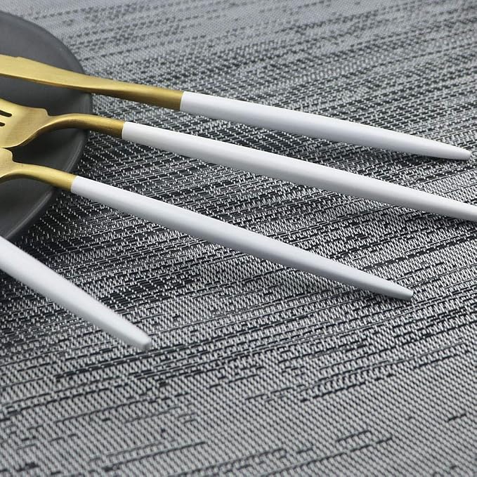 JASHII Luxury Wthie Gold Flatware, 5-piece Elegant Cute 18/10 Stainless Steel - Image 4