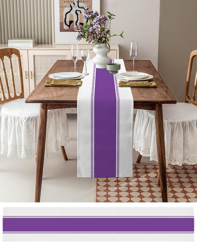 Purple Table Runners 70 inches Long, Modern Stripes Table Runner Farmhouse - Image 3