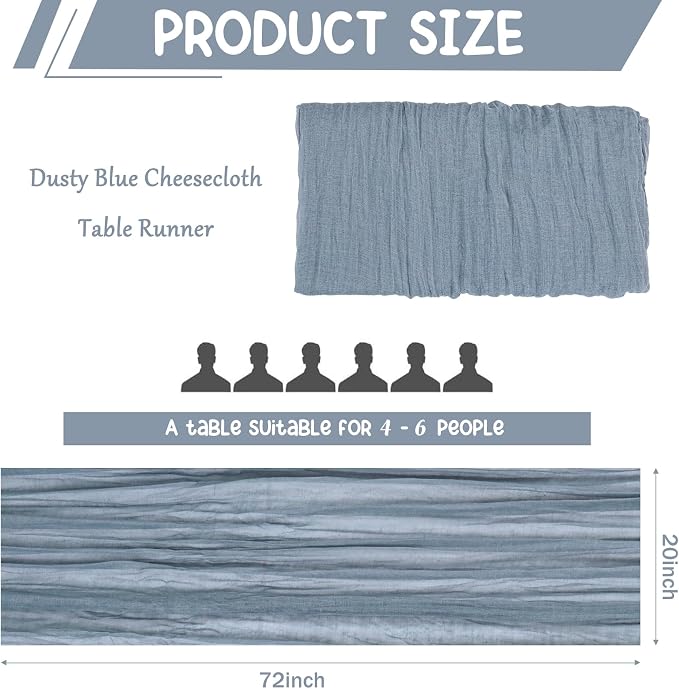 10 Pack Dusty Blue Cheesecloth Table Runner 6FT Boho Gauze Fabric Table Runner - Image 2