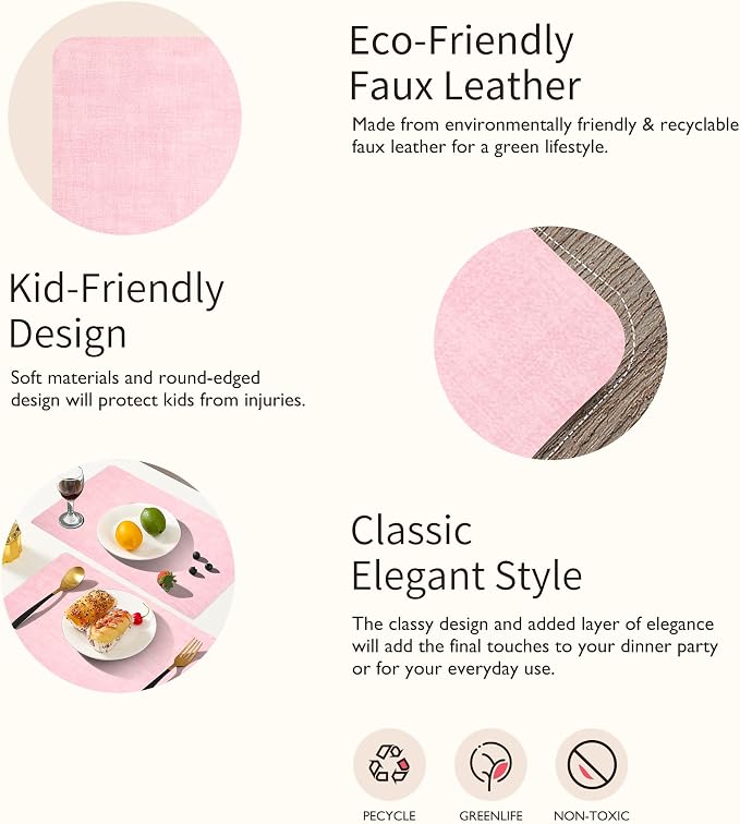 Maxpearl Faux Leather Placemats Set of 4, Peachy Pink | Waterproof - Image 9