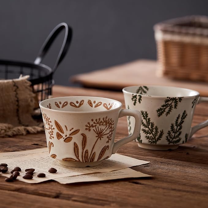 12 oz Vintage Ceramic Coffee Mug Set of 4 - Image 3