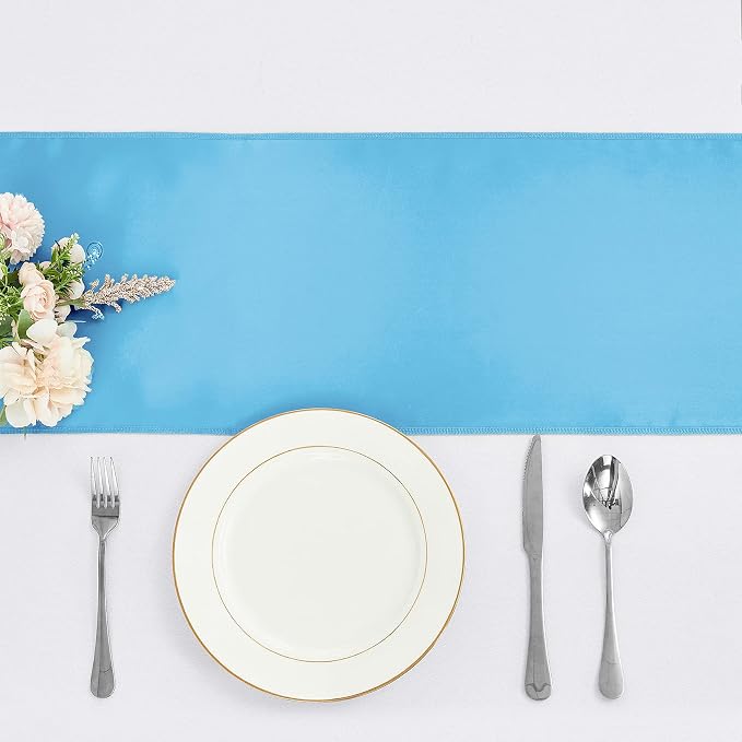 10-Pack Blue Satin Table Runner 12 x 108 Inch Long Bright and Smooth Silk - Image 2
