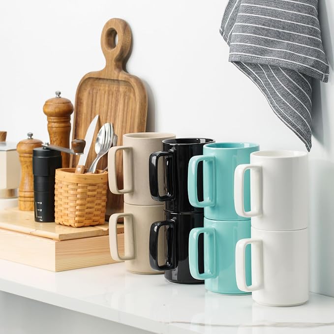 E-liu Large 15 Ounces Porcelain Coffee Mug Tea Mugs Set of 6 | Cups - Image 5