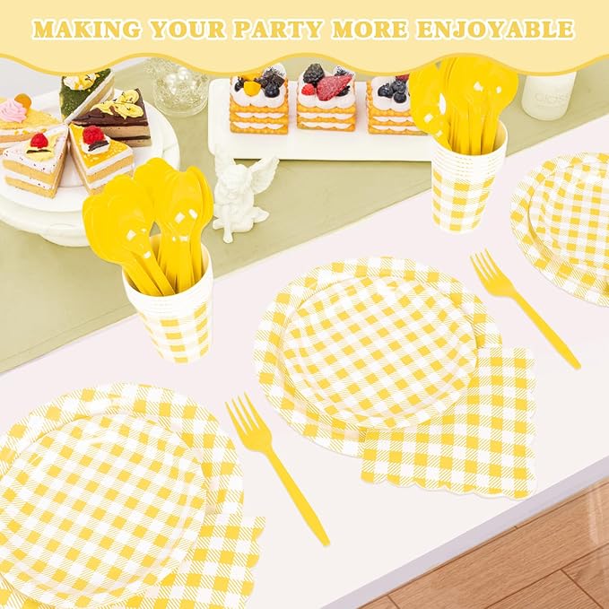 Vyntra Checkered Gingham Paper Plates and Napkins Set - Image 6
