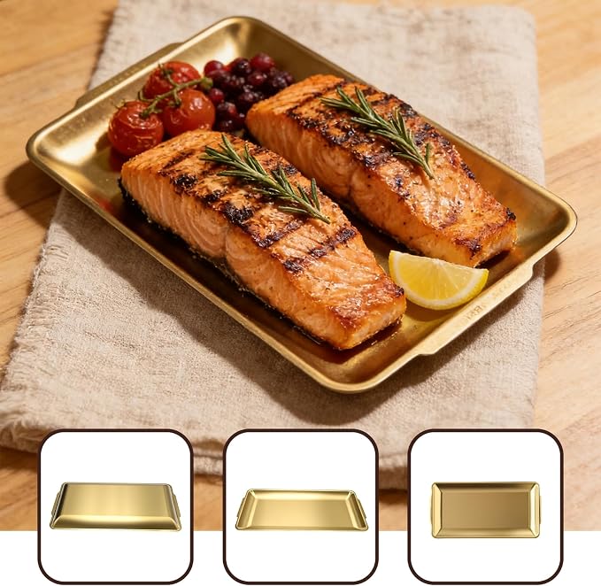 2Pcs 304 Stainless Steel Food Serving Trays, 12.6" Rectangular Gold Platters - Image 2