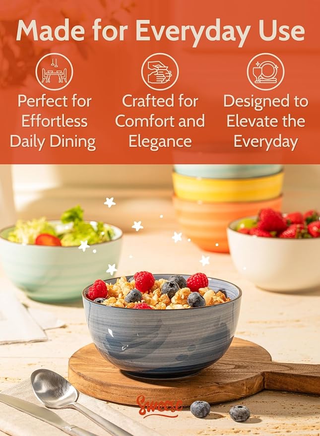 Sweese Cereal Bowl - 20 Oz Soup Bowls Set of 6 - Image 4