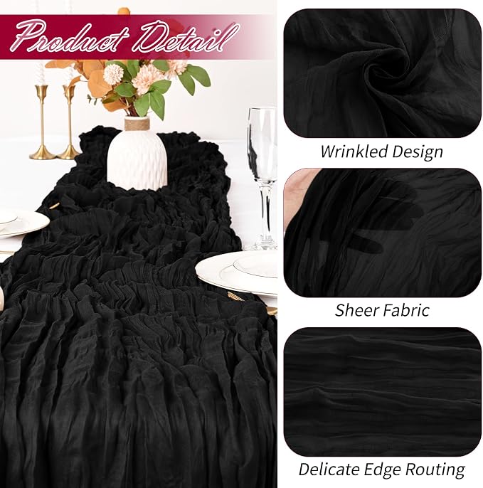 15 Pack Black Cheesecloth Table Runner 17 x 108 inch Cheese Cloth Table Runners - Image 3